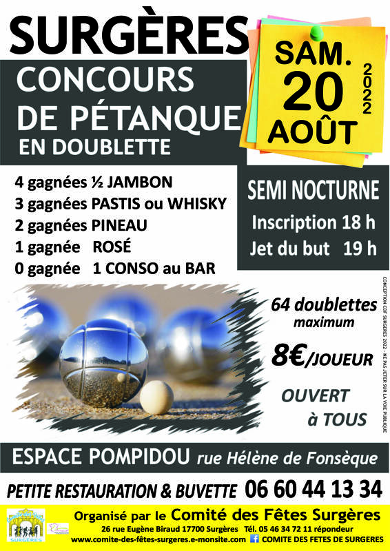 CONCOURS DE PETANQUE EN DOUBLETTE en semi nocturne