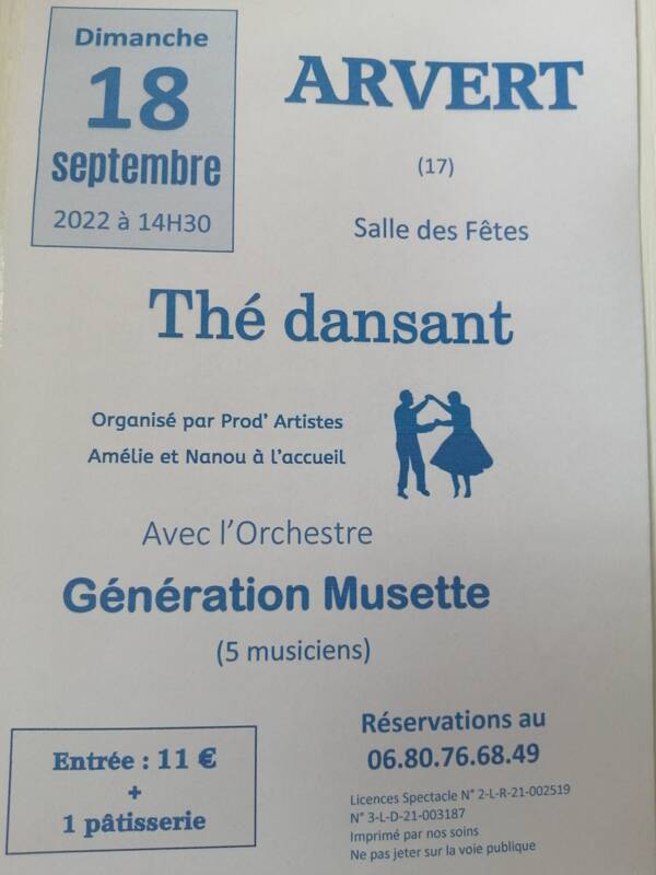 Thé dansant ARVERT (17) le 18 septembre 2022