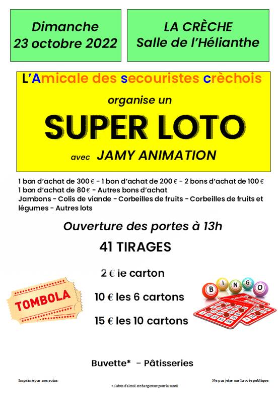 SUPER LOTO organisé par l'Amicale des Secouristes Crèchois et animé par JAMY Animation