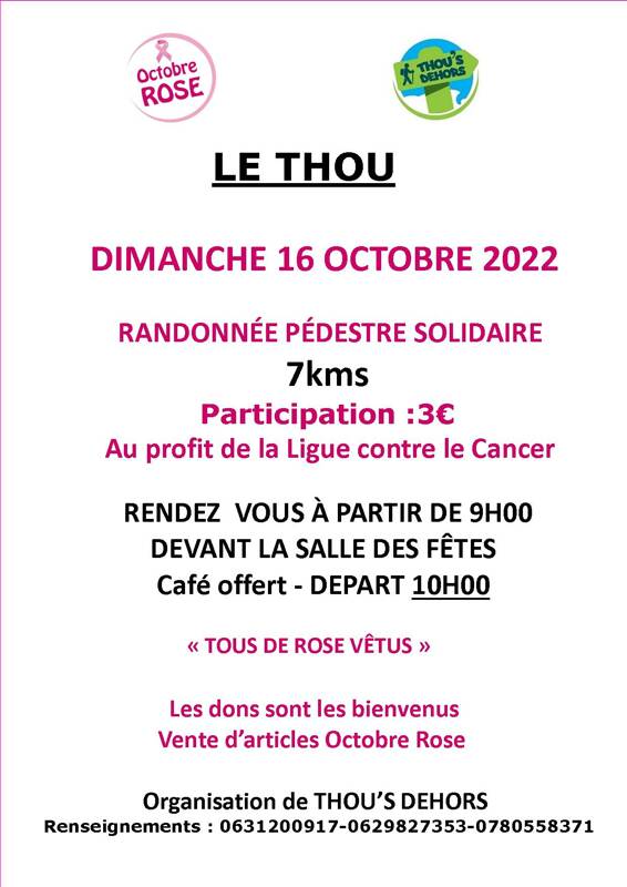 randonnée pédestre OCTOBRE ROSE 16 Oct 2022