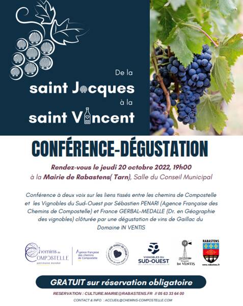 Conférence « De la St jacques à la St Vincent » le 20 octobre, à 19h à la Mairie de Rabastens