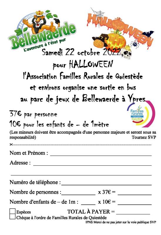 Halloween à Bellewaerde - Transport en bus et entrée au parc