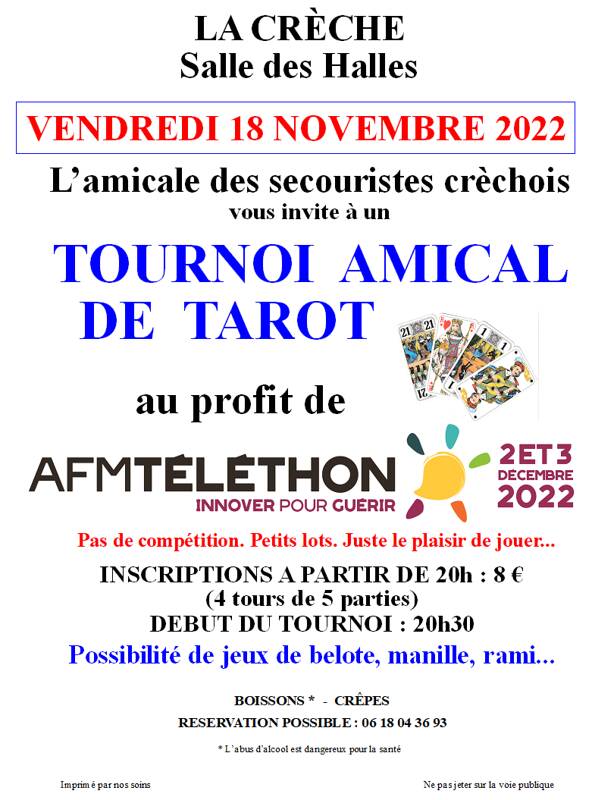 Tournoi amical de tarot au profit du Téléthon