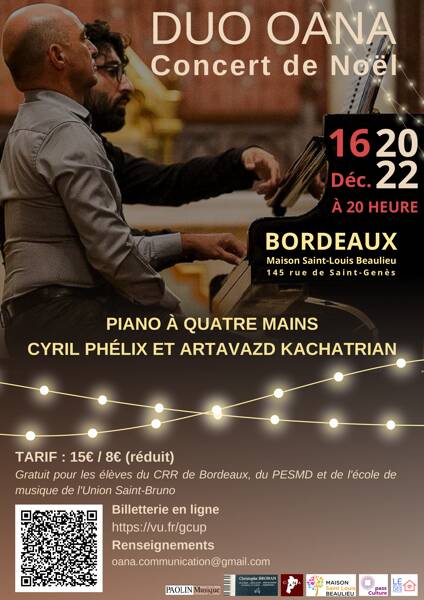 Concert de Noël duo OANA, piano à 4 mains Cyril Phélix et Artavazd Kachatrian