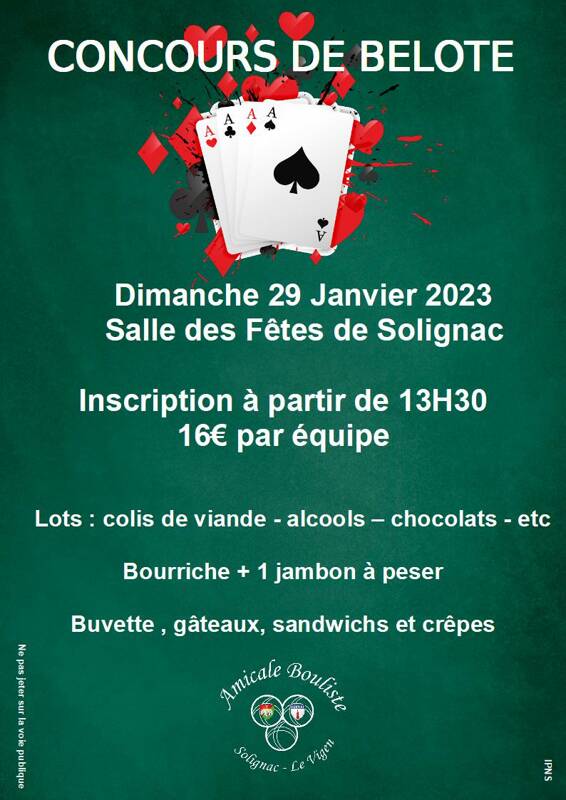 concours de belote solignac le 29 janvier 2023