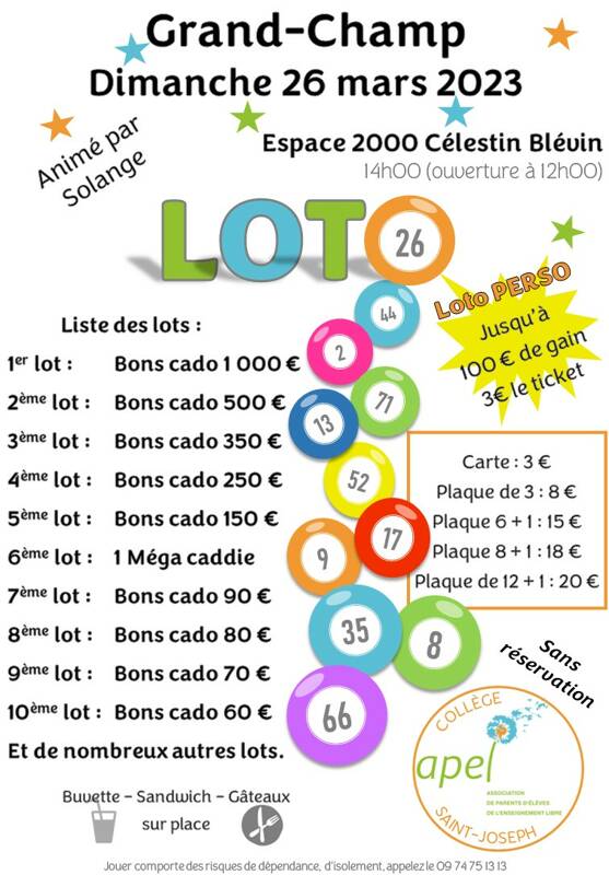 Super loto organisé par l'Apel St Joseph du collège de Grand Champ