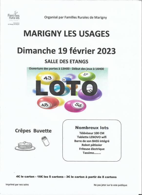 LOTO organisé par les Familles Rurales de Marigny