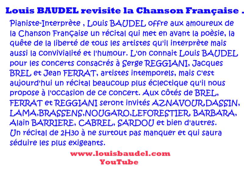 Louis BAUDEL Pianiste-Interprète revisite la Chanson Française