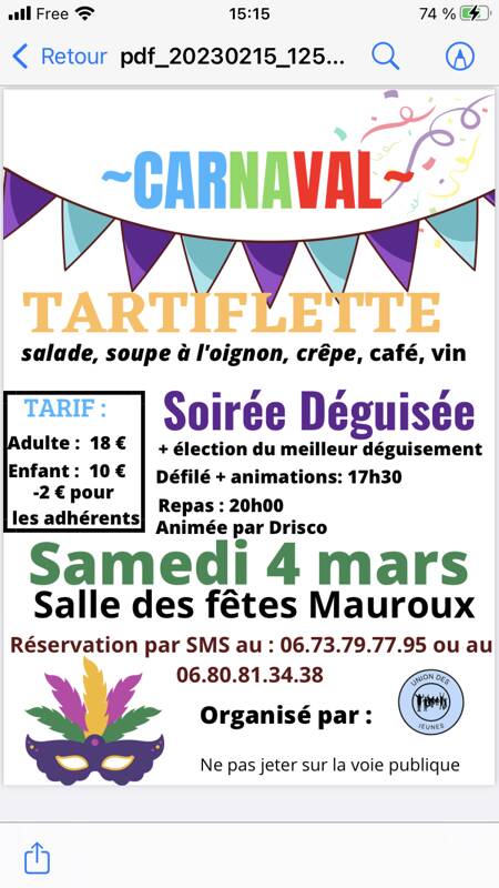 CARNAVAL/Repas/Soirée Déguisée/Animations