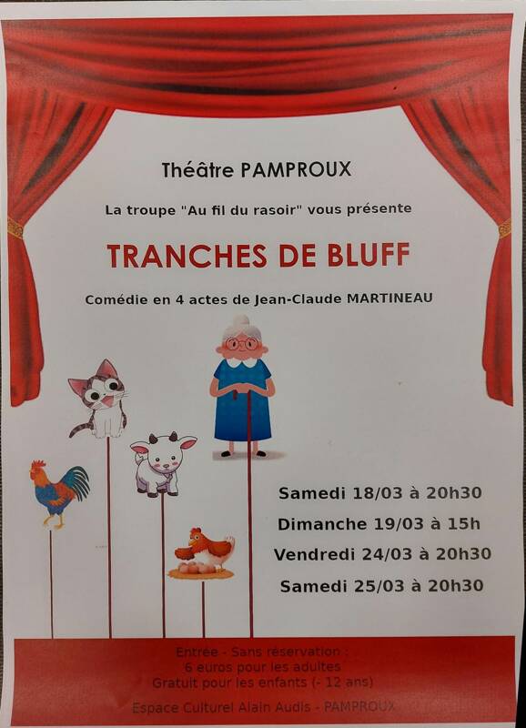 Théâtre à Pamproux : Tranches de bluff, comédie de JC. Martineau