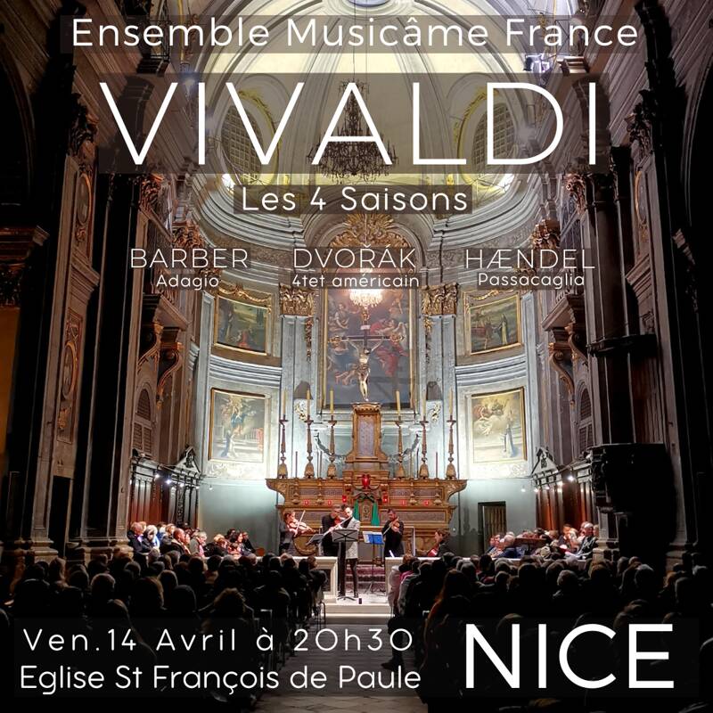 Concert à Nice : Les 4 Saisons de Vivaldi, Adagio de Barber, Quatuor américain de Dvořák