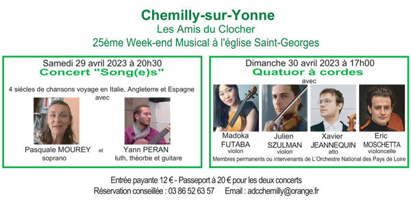 Chemilly-sur-Yonne Les Amis du Clocher 25ème Week-end Musical à l'église Saint-Georges