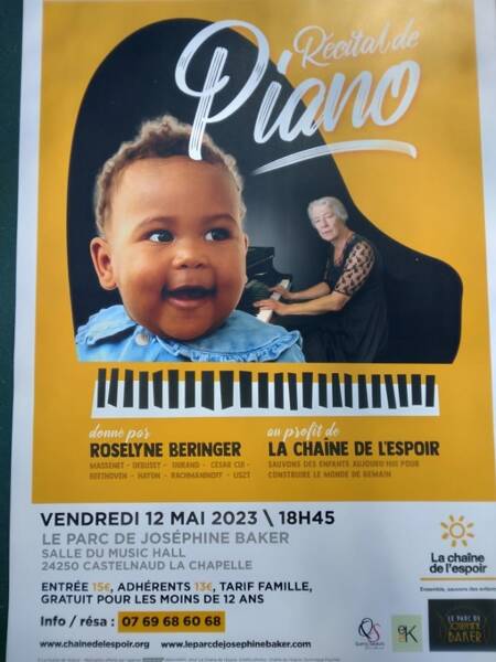 Récital de piano au profit de la Chaine de l'Espoir au parc des Milandes Joséphine Baker