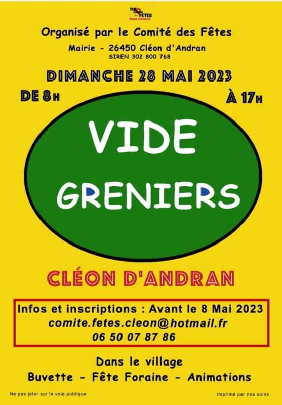 VIDE GRENIER DU DIMANCHE 28 MAI 2023