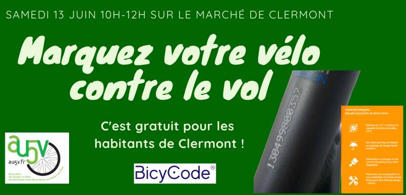 Marquage contre le vol de votre vélo à Clermont (gratuit pour les clermontois)