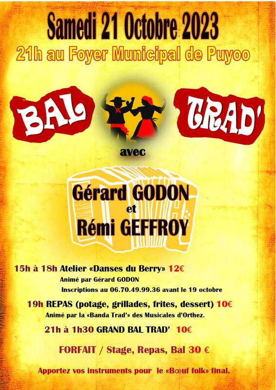 Stage de Danses du Berry et Bal trad avec Gérard Godon et Rémi Geffroy