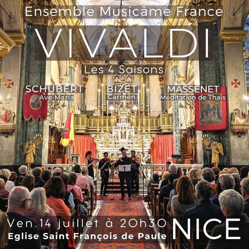 Concert à Nice : Les 4 Saisons de Vivaldi, Ave Maria de Schubert, Méditation de Thaïs, Carmen de Bizet, Dvořák, Kreisler et Rege