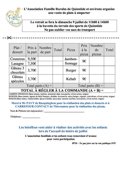 BROCANTE / VIDE-GRENIER EN EXTERIEUR OU INTERIEUR SUIVANT LE METEO QUIESTEDE LE 9 JUILLET A PARTIR DE 6H