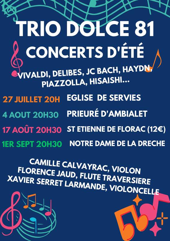 Concerts d'été TRIO DOLCE81: Eglise de SERVIES 20H