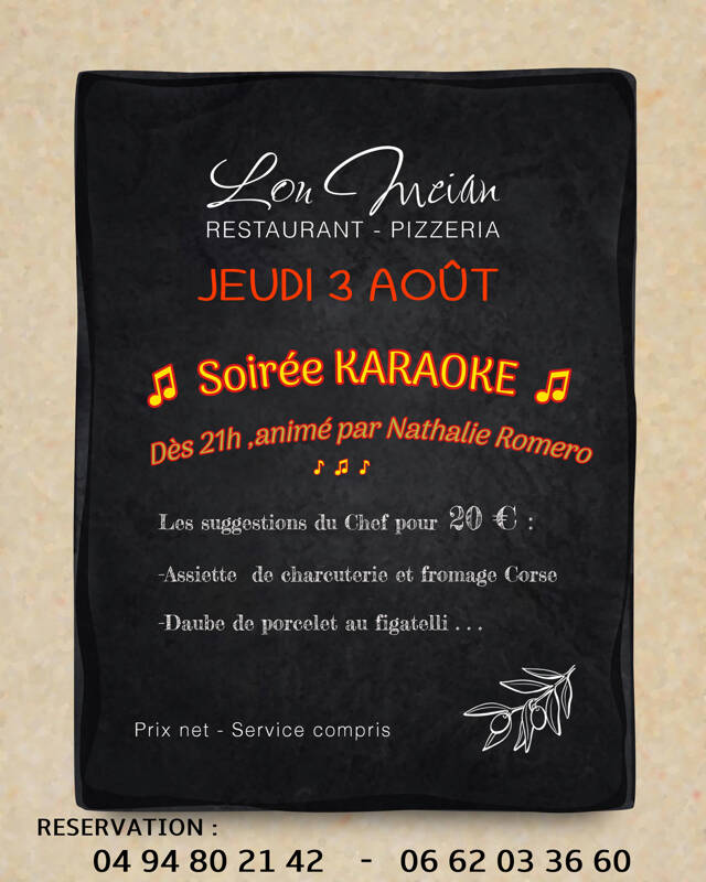 MENU KARAOKE restaurant Traditionnel cuisine Française