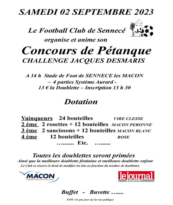 CONCOURS DE PETANQUE CHALLENGE JACQUES DESMARIS