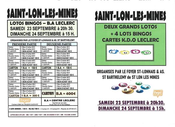 DEUX GRANDS LOTOS BINGOS A ST LON LES MINES