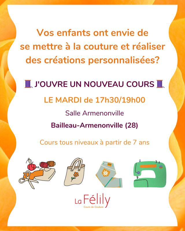 Cours de Couture Enfants/Ados à Bailleau-Armenonville