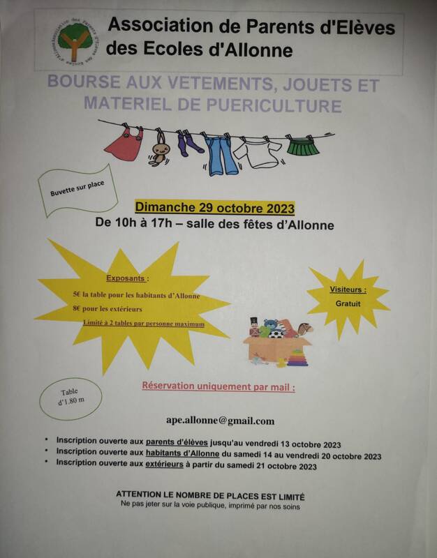 Bourse aux jouets vêtements et matériel de puériculture
