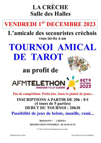 Tournoi amical de tarot au profit du Téléthon 2023