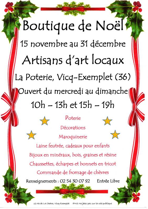 Boutique de Noel d'artisanat d'art à La Poterie de Vicq-Exemplet