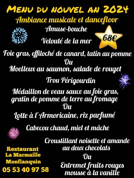 Menu réveillon 31 décembre 2023