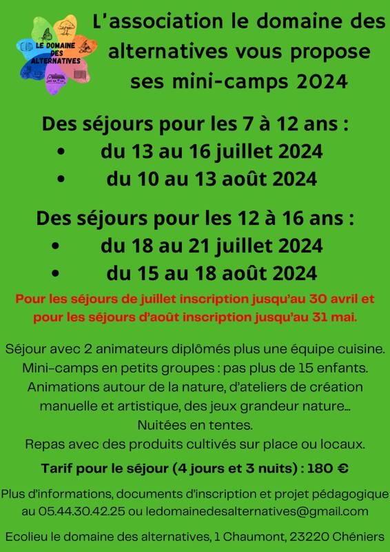 Séjour mini-camp pour adolescents (12/16 ans)