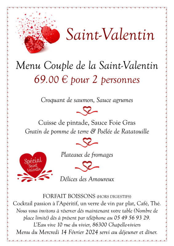 Menu de couple pour la saint valentin