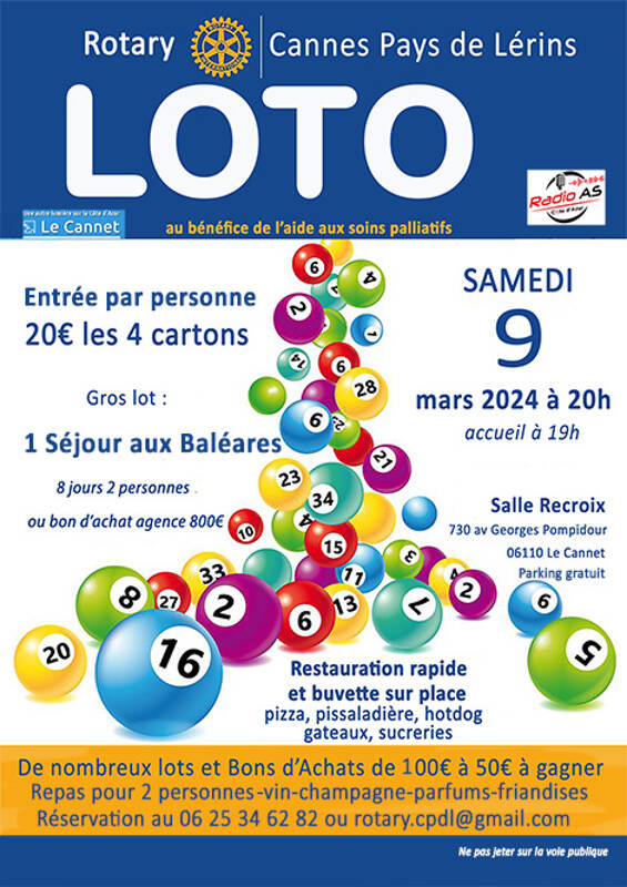 Grand LOTO par le Rotary Cannes Pays de Lérins Salle Recroix