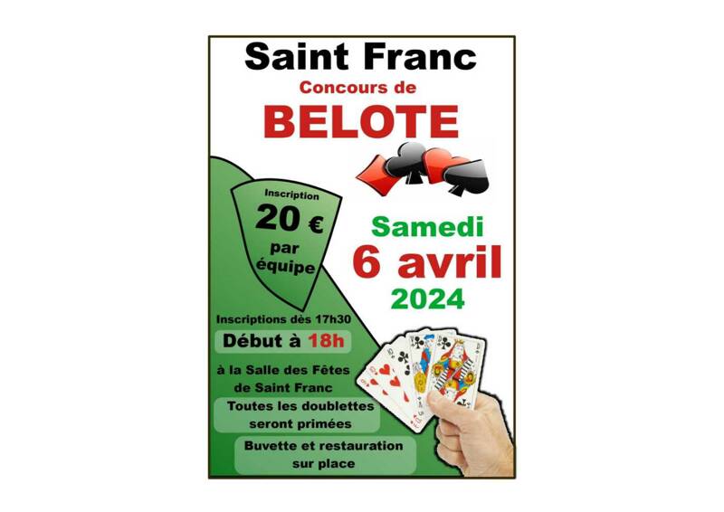 Concours de belote - SAINT FRANC - 6 avril 2024 à 18h