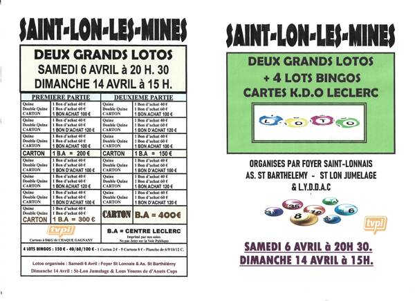 SUPERS LOTOS BINGOS à SAINT LON LES MINES