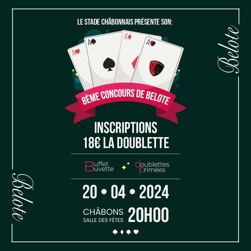 Concours de belote samedi 20 avril 2024 à Châbons (38)