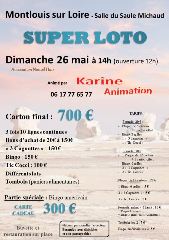 Super LOTO animé par Karine Animation Final 700€ et Bingo Américain 300€