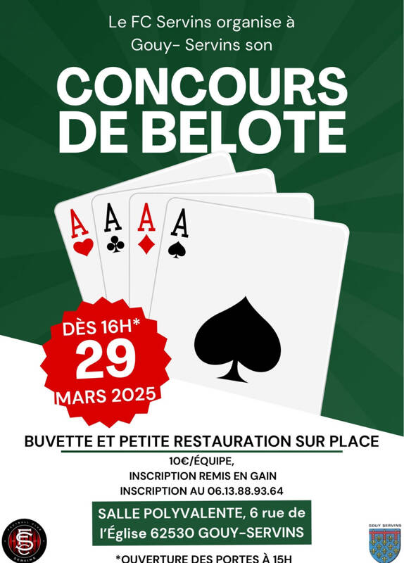 Concours belote samedi 29 mars Servin 62