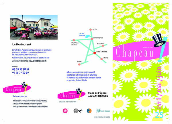 le programme trimestriel de l'association CHAPEAU!