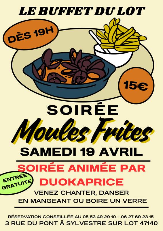 Soirée Moules Frites et musique animée par DUOKAPRICE
