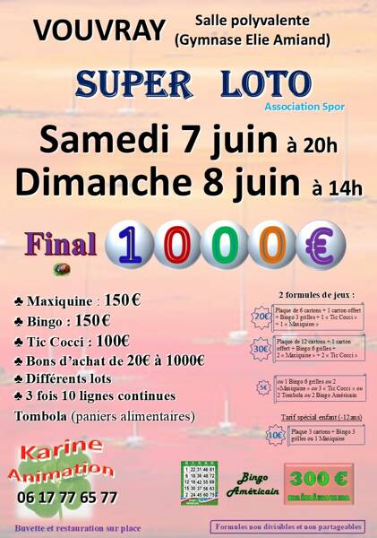 MEGA LOTO Carton Final 1000€. VOUVRAY