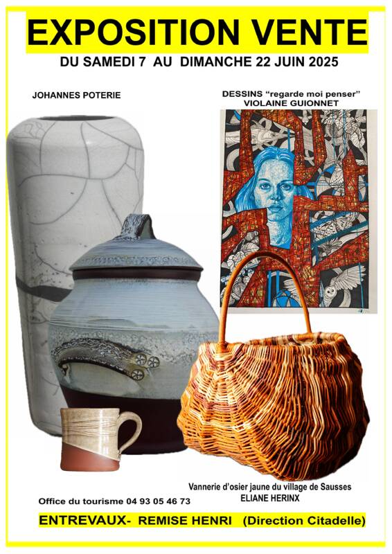 Exposition vente poterie, vannerie et dessin à Entrevaux