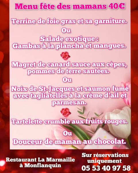 Menu Fête des mamans