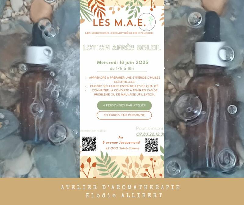 atelier d'aromathérapie: préparation d'une lotion après soleil