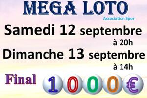 photo Méga LOTO animé par Karine dimanche 13 septembre. Final 1000€, BA 300€, 150€ ...