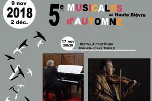 5e Musicales d'Automne en Haute Bièvre - Récital Alto et Piano