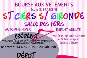 Bourse aux vêtement automne/hiver du 14 au 18 novembre à la salle des fêtes de Saint 