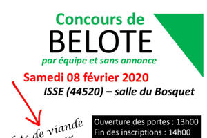 Concours Belote par équipe sans annonce, samedi 08/02 à Issé