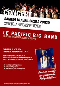 PACIFIC BIG BAND ET SON CHANTEUR ADRIEN DUPRE INVITE FABY MEDINA EN CONCERT SALLE DE LA HUNE A ST BENOIT